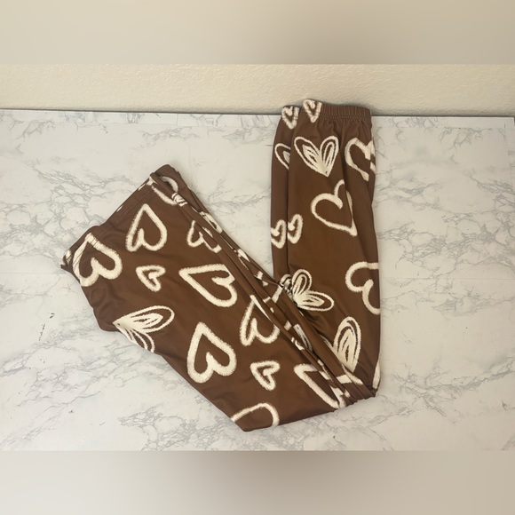 SHEIN Other - Shein Pants Teen 12-13Y Brown Flare Leg Retro Pants Velour Hearts Stretch Soft